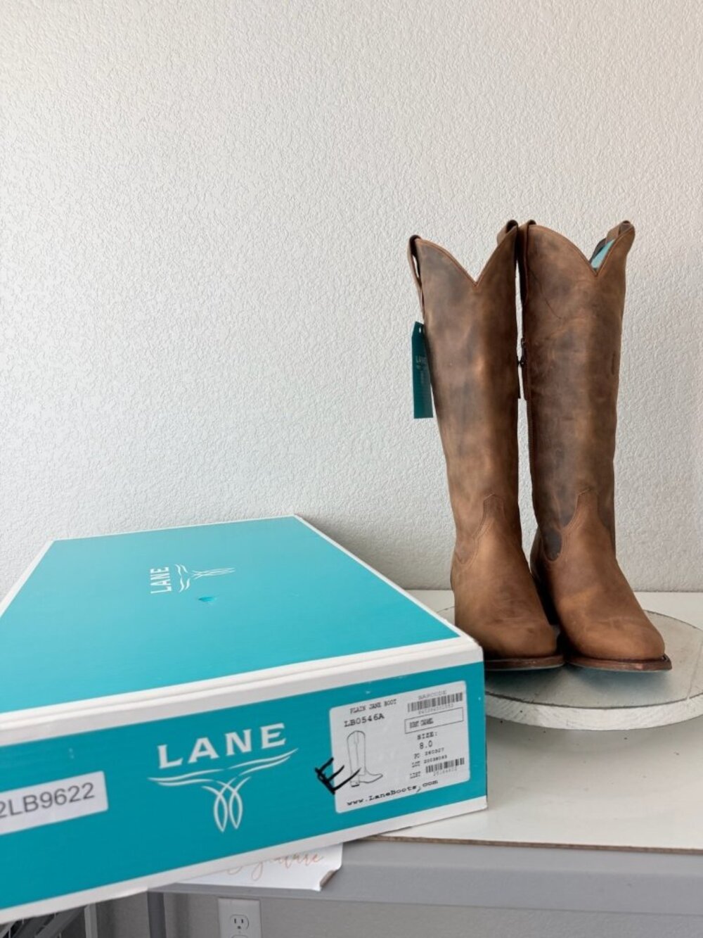 Lane PLAIN JANE Burnt Caramel Brown Cowboy Boots Size 9 Western Leather Mid Calf - Picture 10 of 11